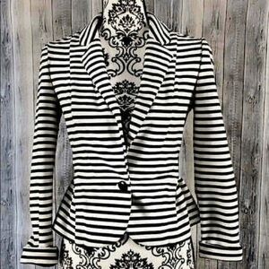 Elle‎ White Black Striped Stretch Blazer Medium M